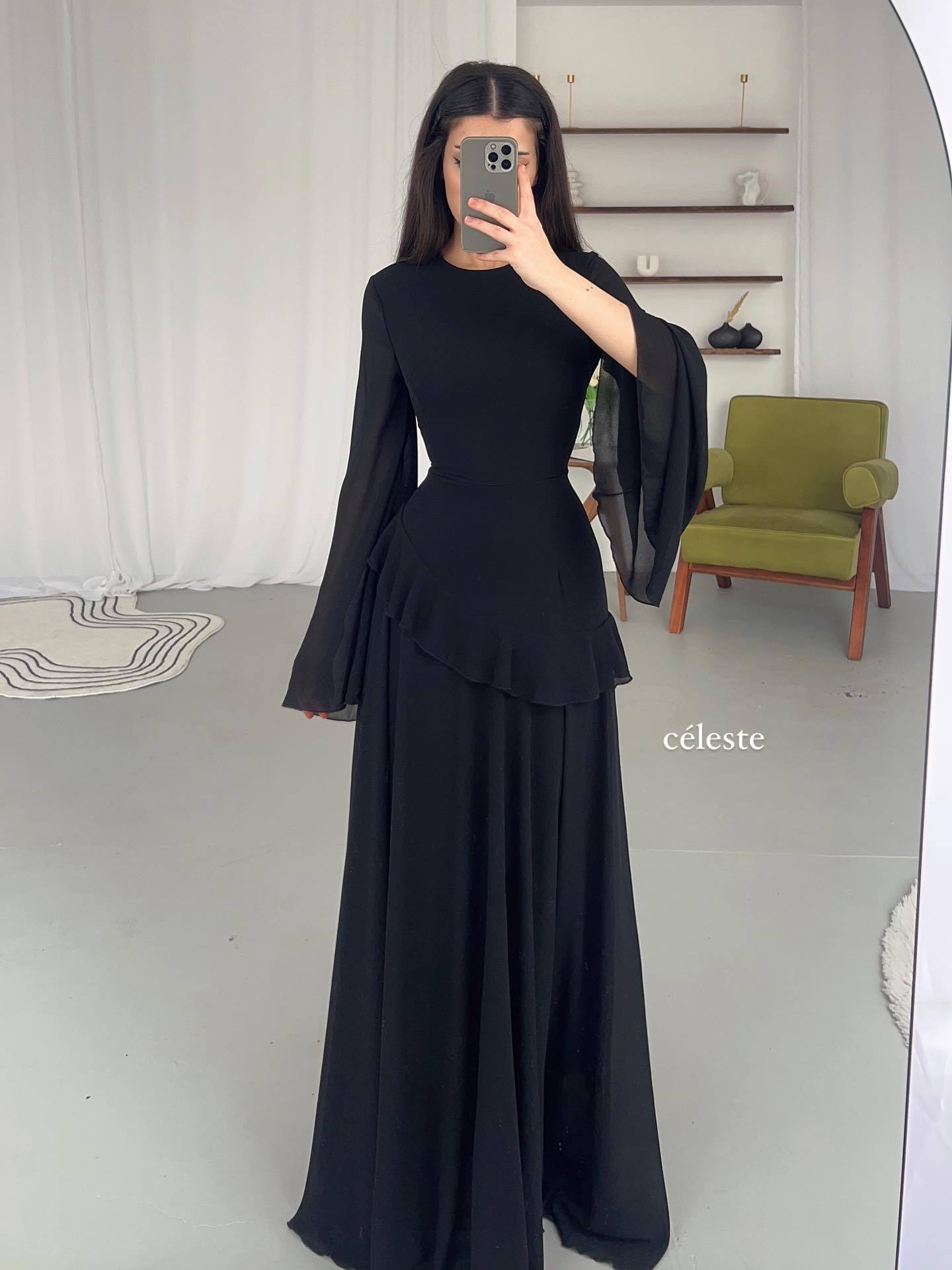 Women's Muslim Modest Long Sleeve Maxi Dress with Cinched Waist | Elegant Graceful Islamic Long Dress for Party &amp; Formal Wear