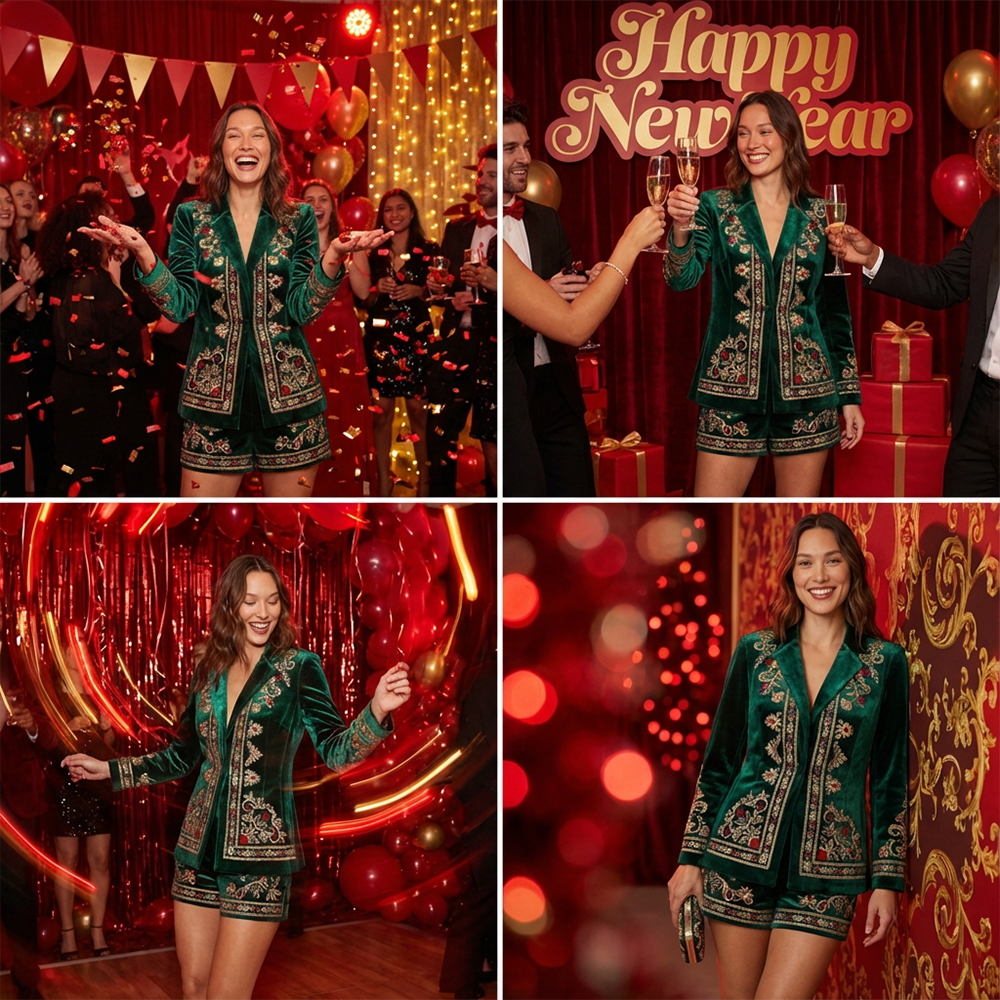 Elegant Women's Velvet Embroidered Blazer And Shorts Set Luxury Two Piece Formal Suit For Wedding Party &amp; Office
