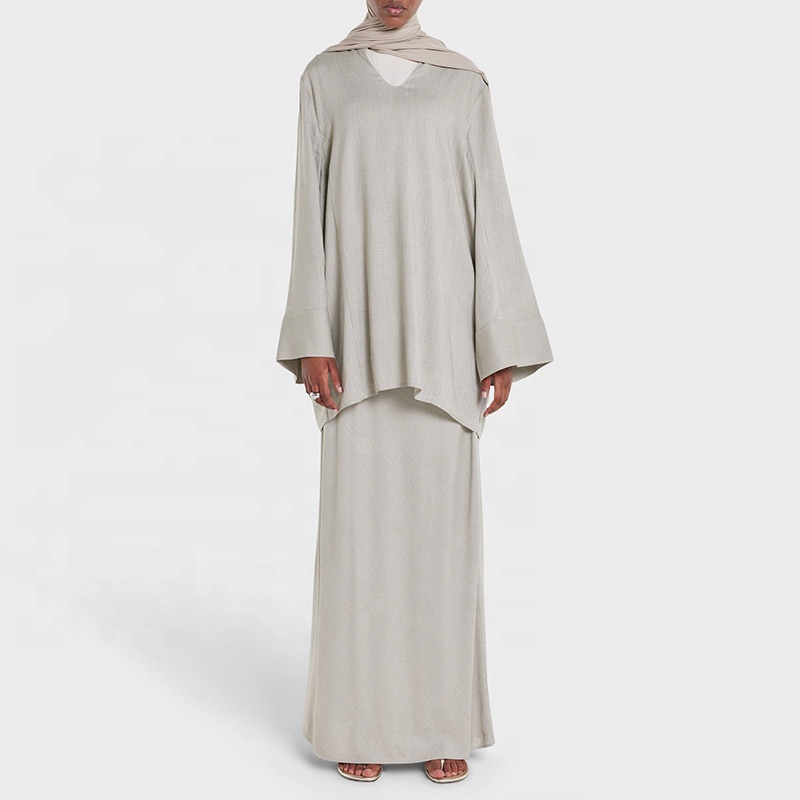 Muslim Design V-neck Shirt for Women Muslim Premium Linen Blouse Set Modest Women's Shirt and Dress Suit