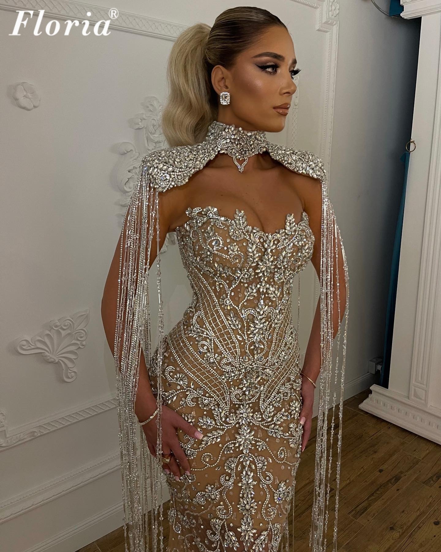High End Custom European American Fashion Sexy Heavy Work Flash Diamond Slim Fit Ballet Dress Party Red Carpet Formal Dress