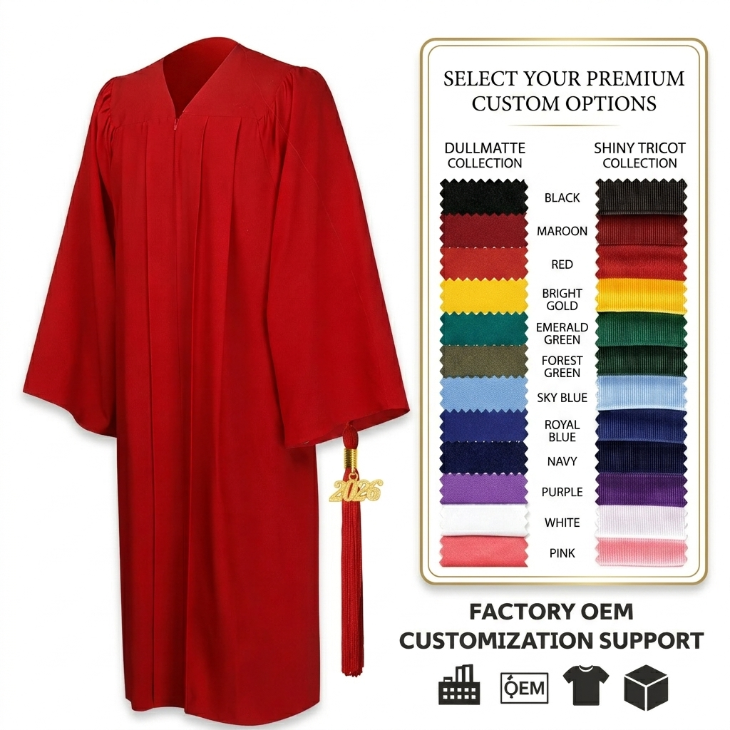 2026 Unisex Adult Academic Matte Graduation Gown Cap Tassel Suits Set