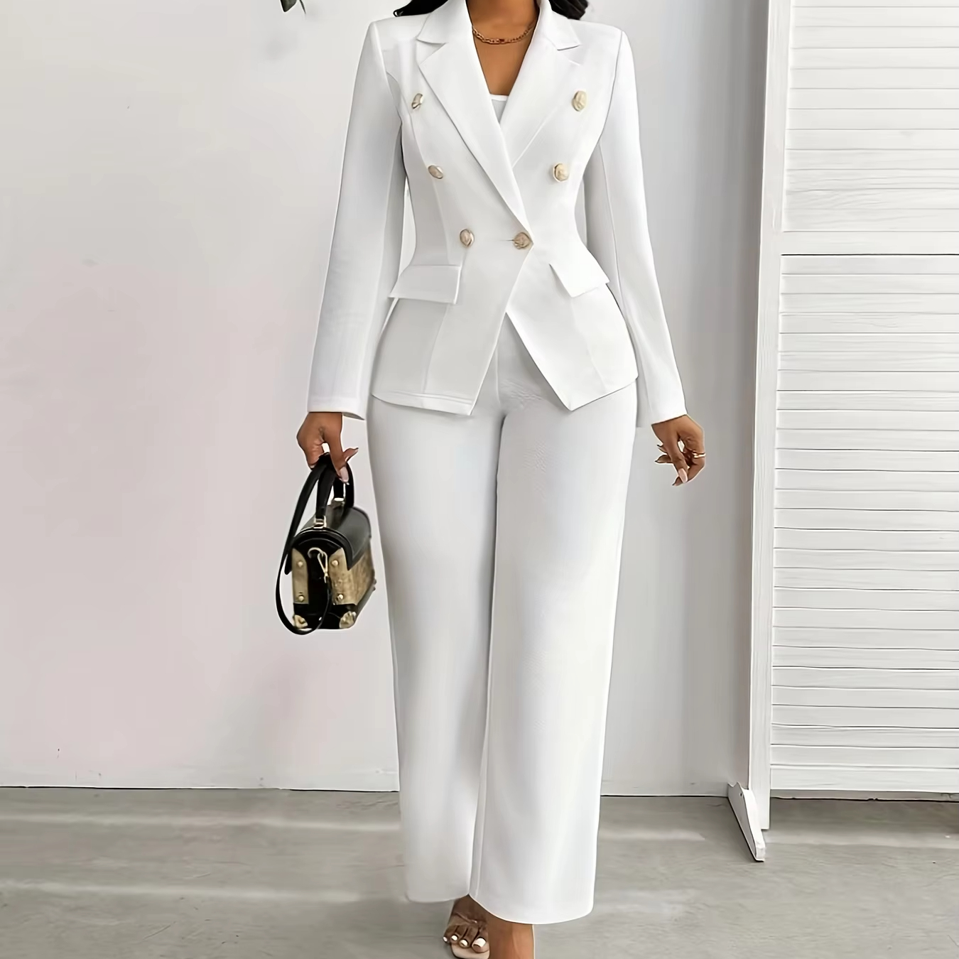 High Waisted Satin Suit Solid Color Long Sleeved Pants Set Stylish Office Lady Formal Commute Outfit Suit Set