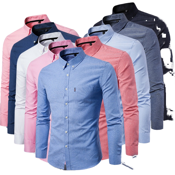 Wholesale Custom Cotton Single Breasted Turn-down Collar Long Sleeve Spring Washed Men's Casual Shirts Formal Office Dress