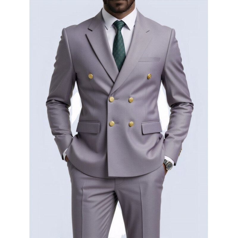 Men's Business Formal Single Suit Breathable Anti-static Double-breasted Casual Mandarin Collar Worested Plus Size