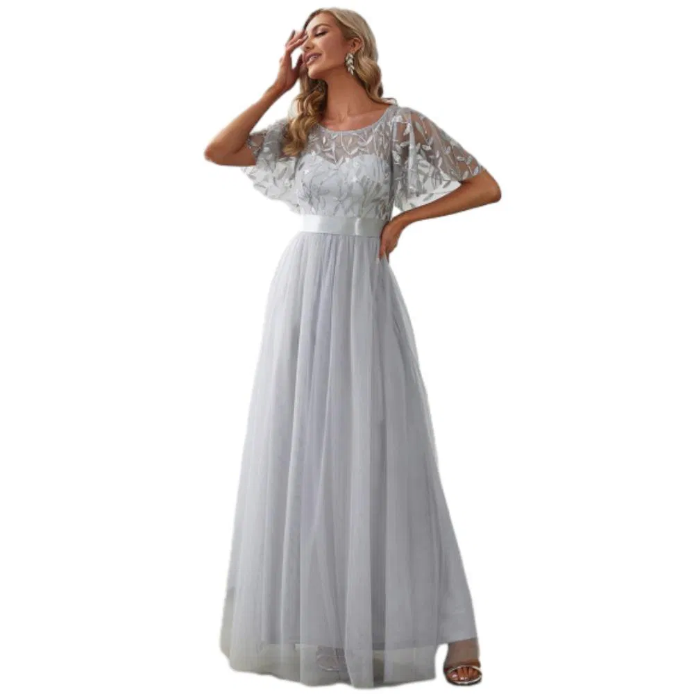 Designer Lace Floor-Length Evening Gown Slim Fit Formal Party Dress Wedding Guest