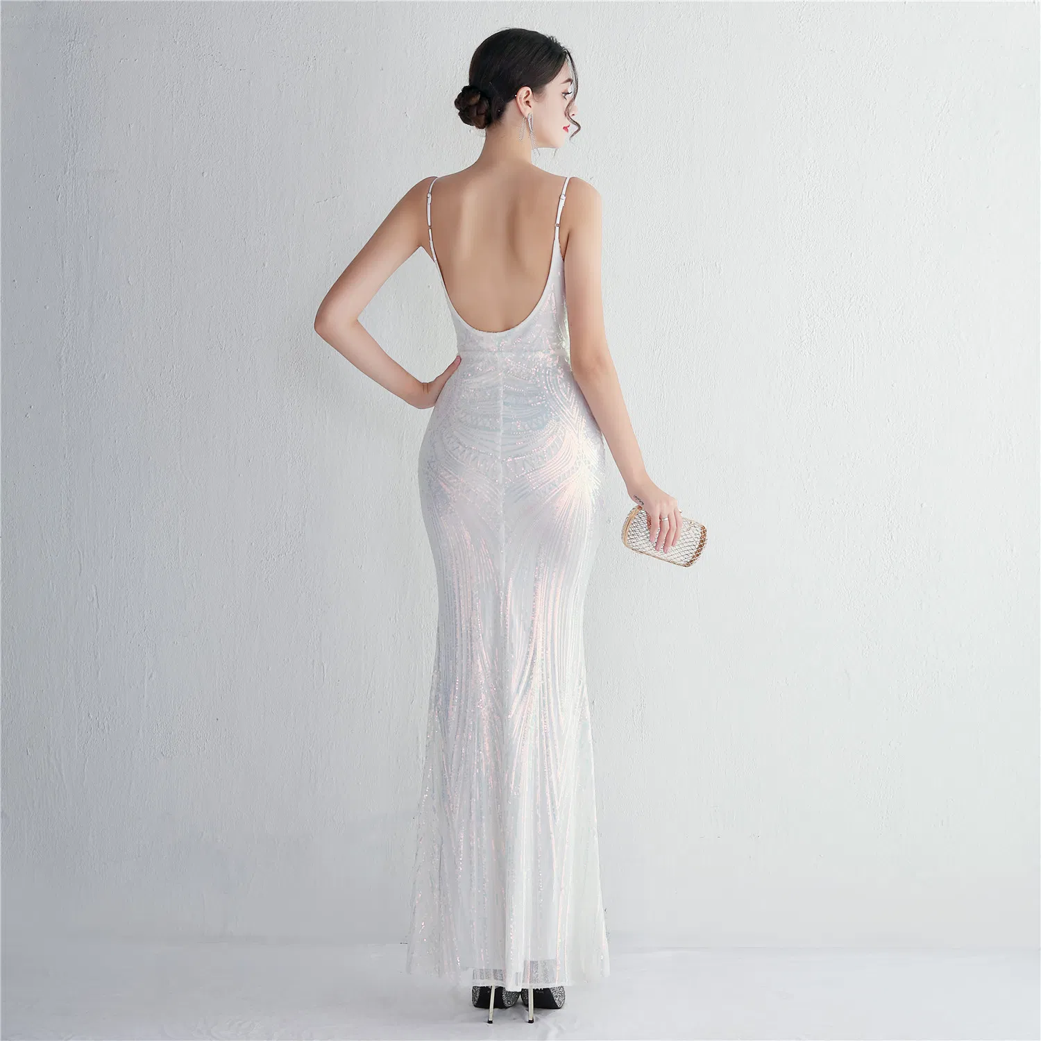Sequin Floral Appliqué + Beadwork Craft Gown – Sexy Long Party Dress for Toasts and Gatherings