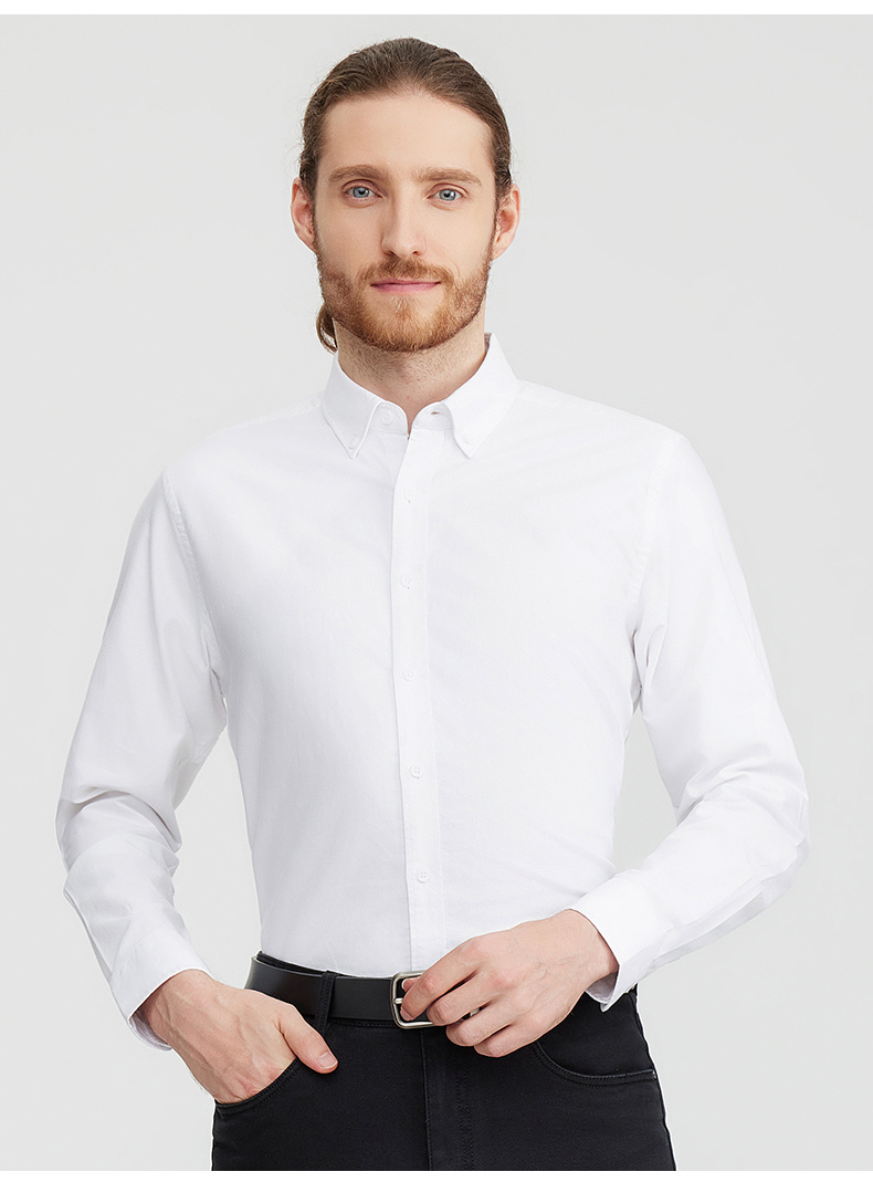 New 100% Cotton Solid Oxford Long-Sleeve Dress Shirt For Men Business Casual Korean-Style Spring Quick Dry Eco-Friendly