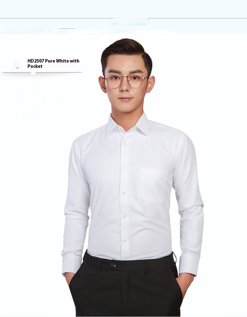 Men's Professional Anti-Wrinkle Korean-Style Dress Solid White Long Sleeve Slim-Fit Single Breasted Business Formal Breathable
