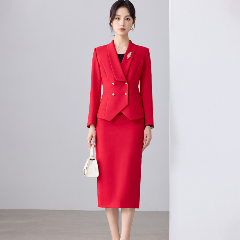 Women's Modest Business Formal Office Wear Suit Pants Set with Button Decoration