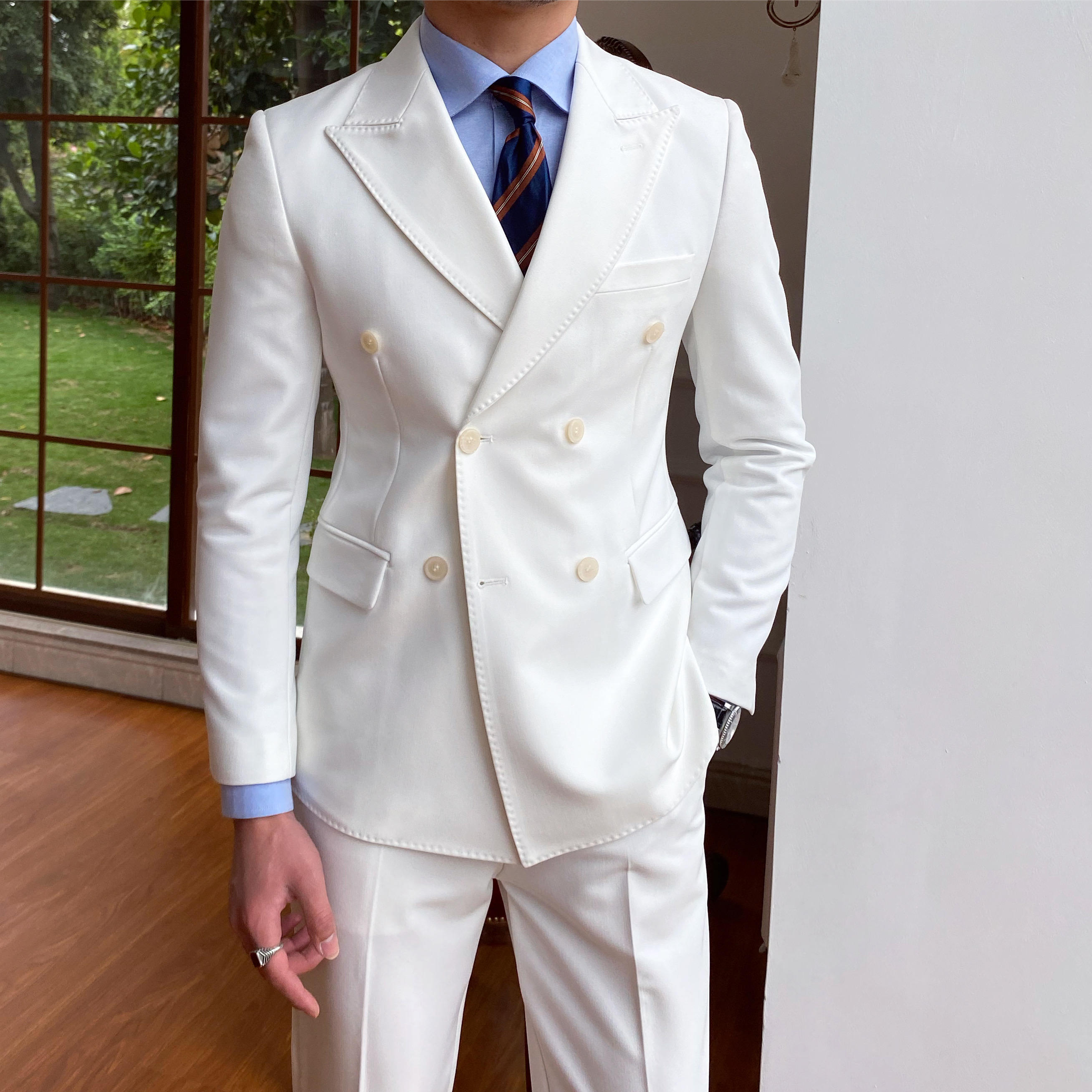 High Quality Formal Men's Suits 2-Piece Casual Office Slim Fit Business Mandarin Collar Zipper Plus Size Suit Set