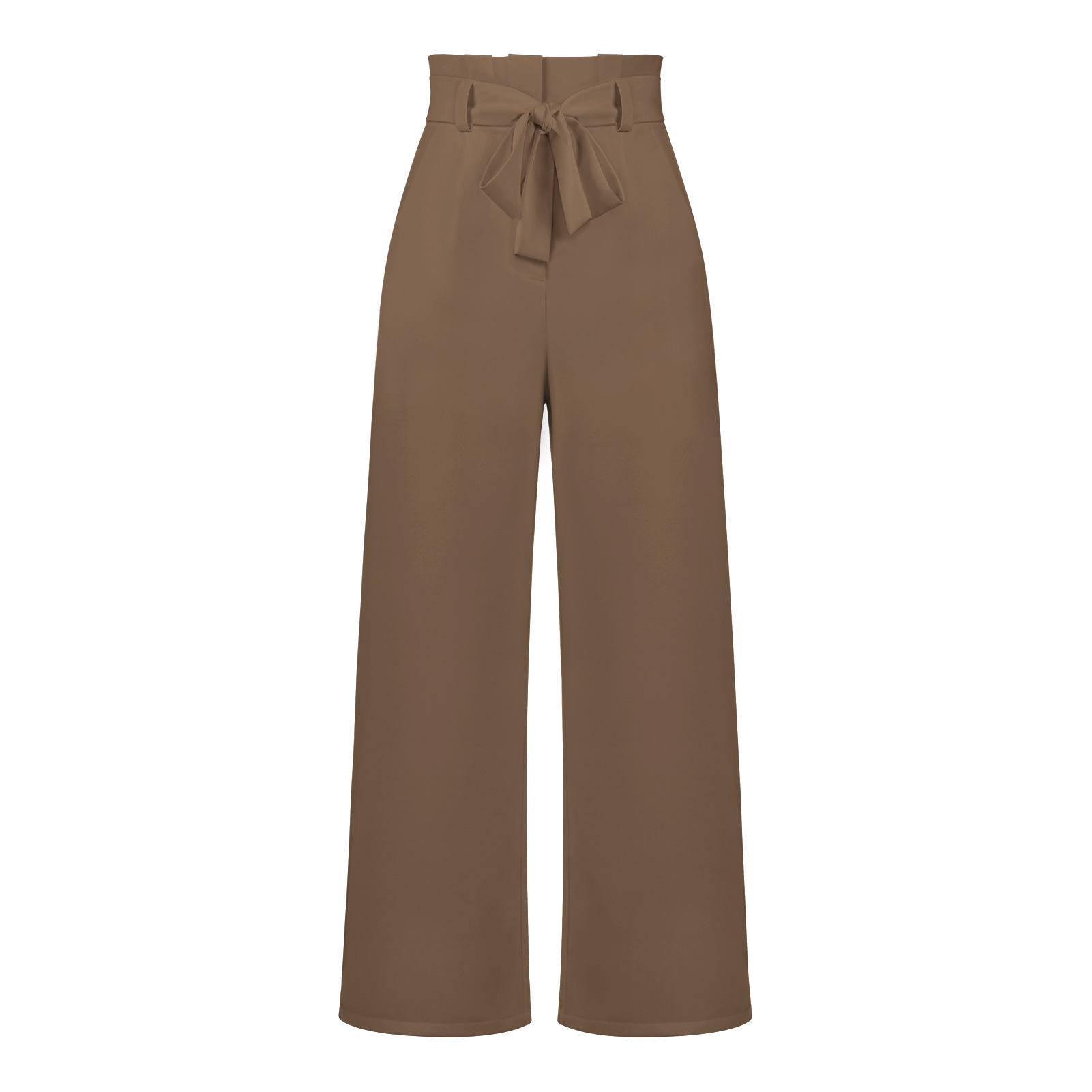 Work Wear Lady Fashion High Waist Zipper Belt Wide Leg Trousers Pants Women Straight Casual Office Formal Pants