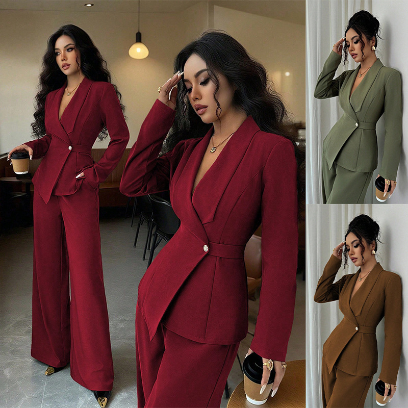 Women Dress Manufacturers Minimalist Stylish Women's Suit Elegant Fashion Long Sleeve Blazer Straight Leg Pants Two Piece Set