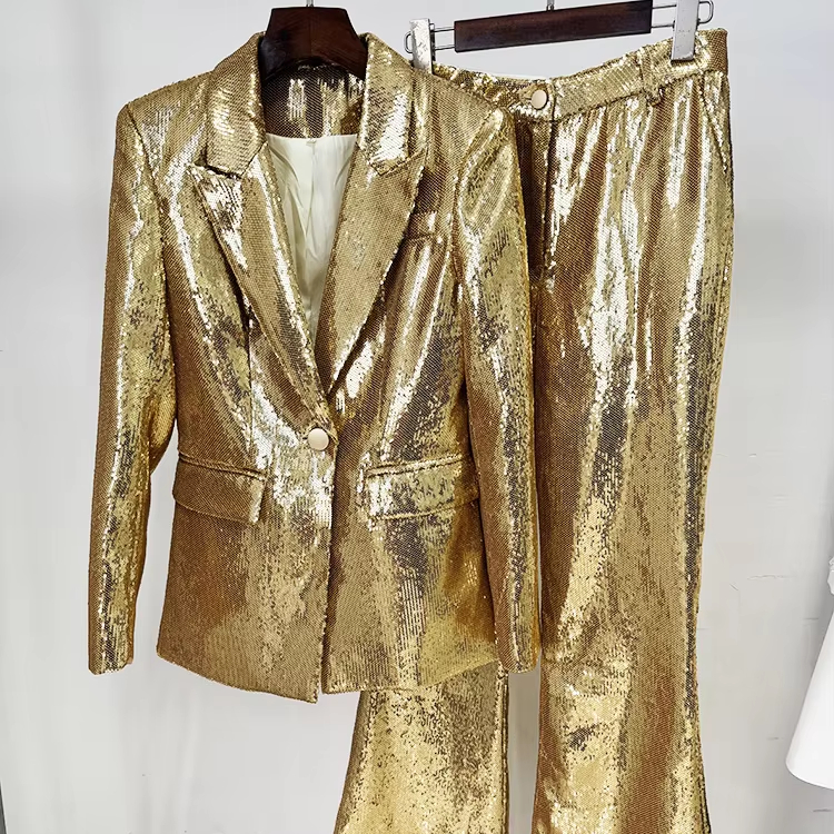 New Trendy High Quality Women's Formal Office Party Wear Eco-Friendly Solid Blazer Skinny Fit Two-piece Suit Long Jacket Pants