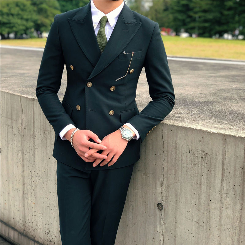 High Quality Formal Men's Suits 2-Piece Casual Office Slim Fit Business Mandarin Collar Zipper Plus Size Suit Set