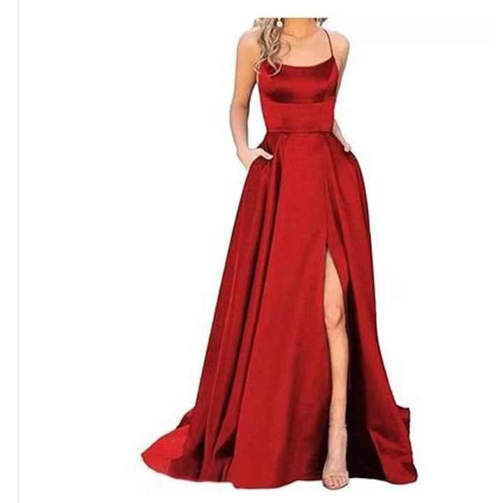 Custom Logo High Quality Soft Backless Evening Dress Formal Small Train Slit Party Dress Cocktail Dress