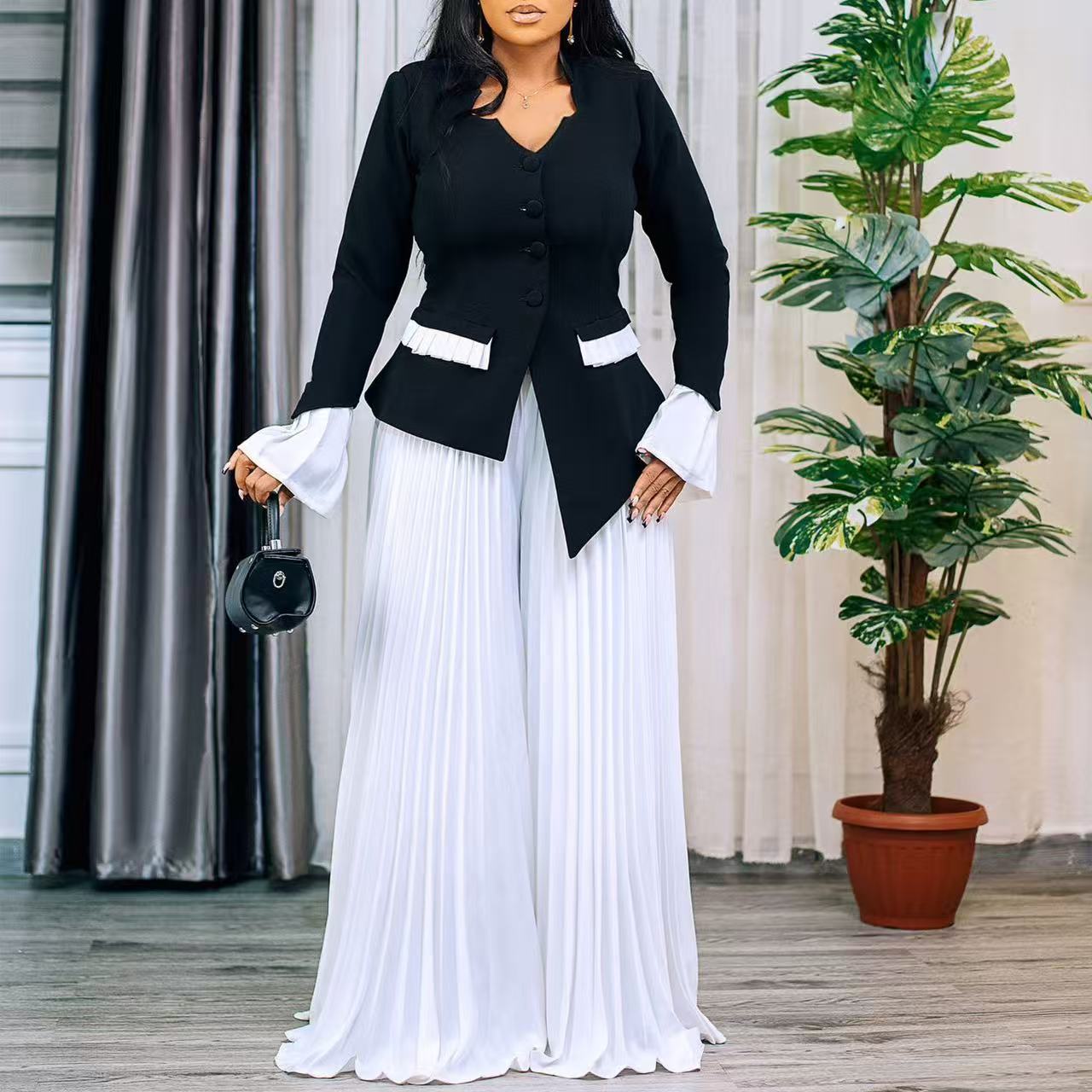 Wholesale Solid Autumn Formal Work Wear Fashion Plus Size Regular Fit Suit Outfit Women Office Notched Tailored Blazer Set