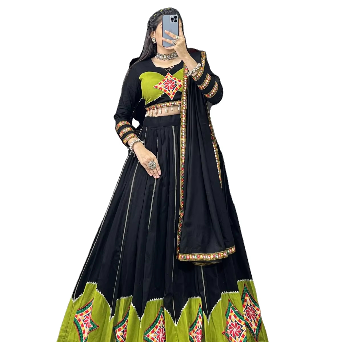 New Beautiful Pure Cotton Patch Work and Gota Patti Lace Navratri Collection for Women's Evening Dresses