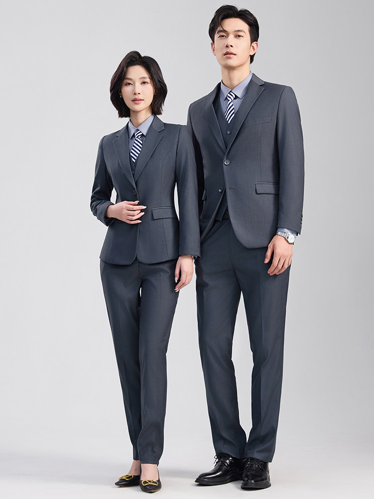Male College Students Senior Sense Civil Servant Interview Black Business Suits Slim-fit Notched Collar Bonded Lining Polyester