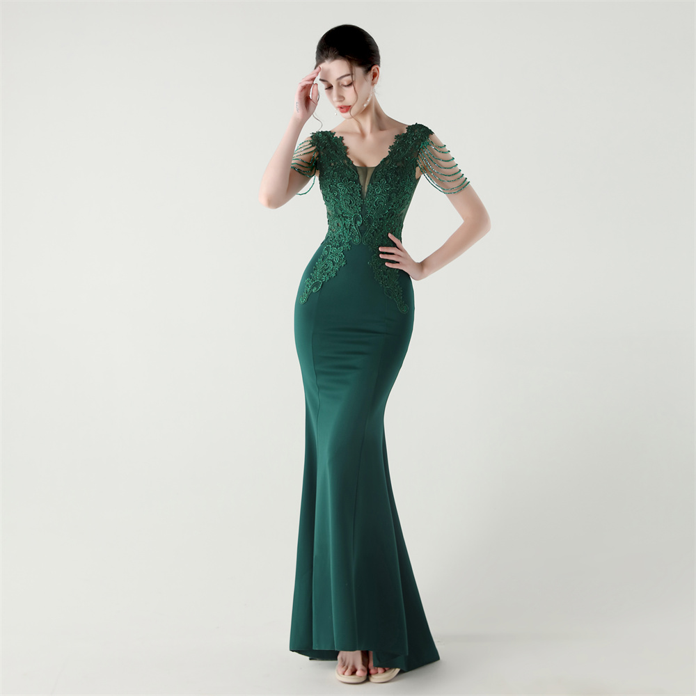 33316# 2025 New Lace and Rhinestone Back Strap Formal Banquet Wedding Red Carpet Slim Evening Dress