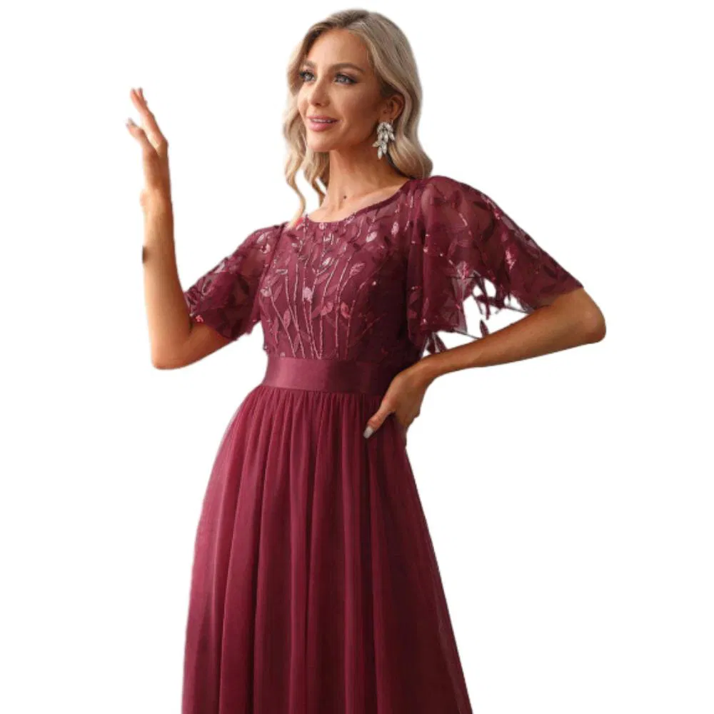 Designer Lace Floor-Length Evening Gown Slim Fit Formal Party Dress Wedding Guest