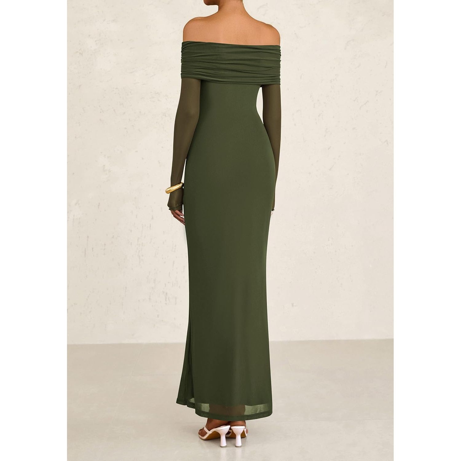 Custom Elegant Shoulder Long Sleeve Formal Wedding Guest Bodycon Maxi Dress