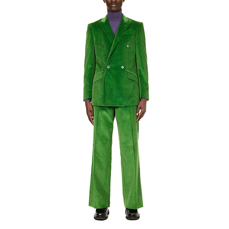 New Design Long Sleeve Lapel Double Breasted Blazer and Straight Pants Fashion Slim Fit Velvet Two Pieces Suit for Office Wear