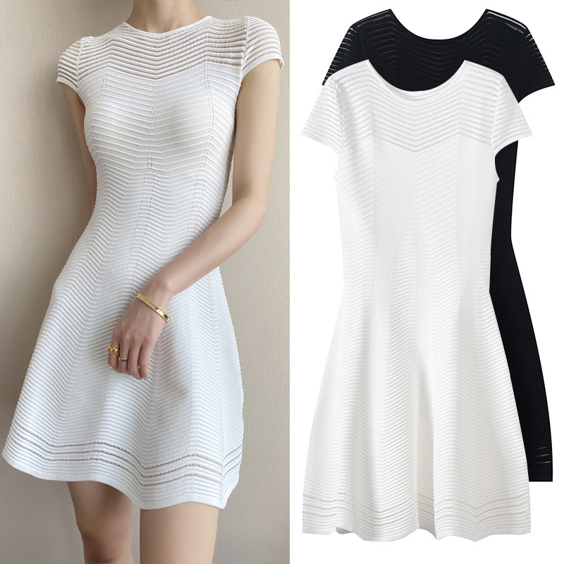 Custom New Arrival Elegant Empire Waist Formal Dresses for Women Ruffle Mesh Hollow Short Sleeve Casual Dress All Season