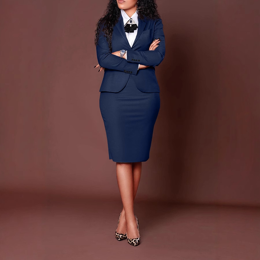 Hot Selling Business Ladies Office Set Wear Two Piece Blazer and Slit Slim Skirt Suits Long Sleeve Suit for Women