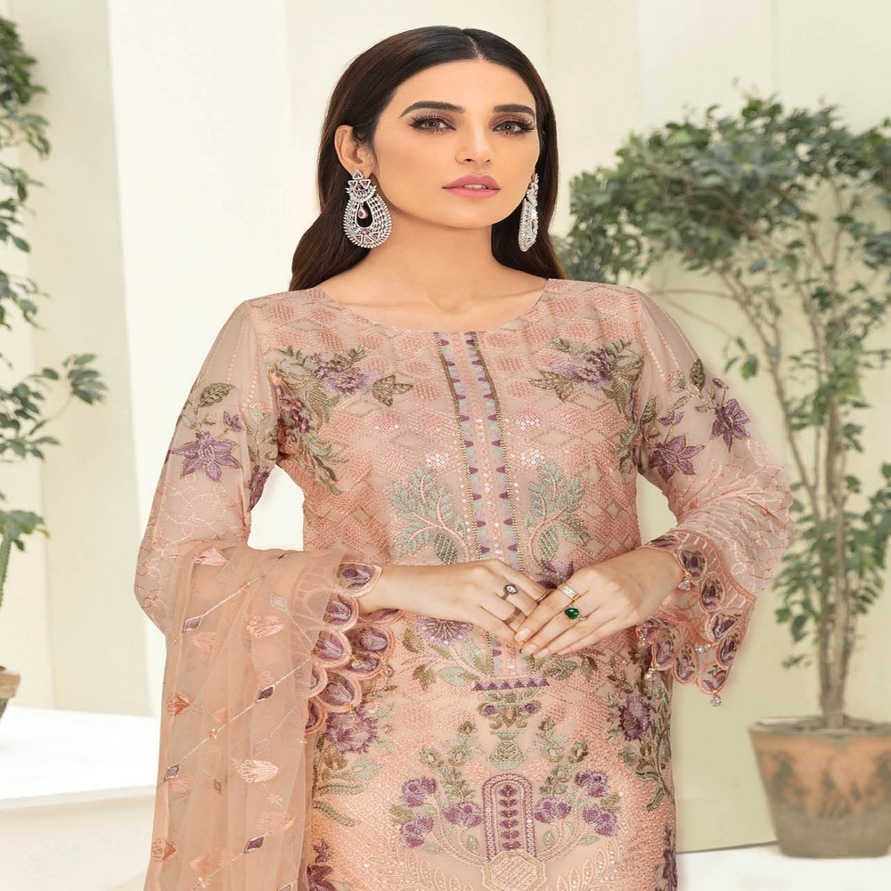 Ramsha NAYAB Luxury 3-Piece Embroidery Modern Lightweight Pakistani Branded Chiffon Floor-Length Sari Set Original Formal Party