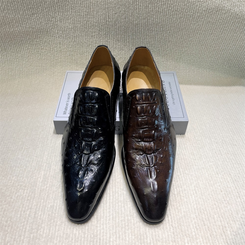 Luxury Men's Designer Ostrich Pattern Cowhide Dress Shoes &amp; Oxfords Brogue for Autumn Wedding &amp; Business Wear