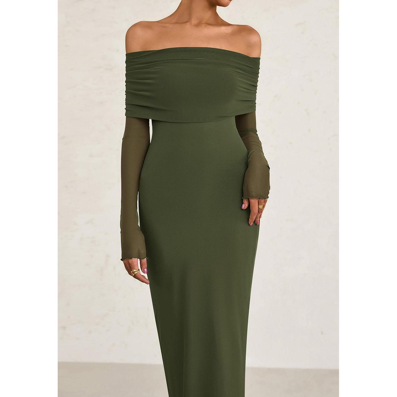 Custom Elegant Shoulder Long Sleeve Formal Wedding Guest Bodycon Maxi Dress 2025 Fall Collection Women Prom Parties B0DP2CJSNX