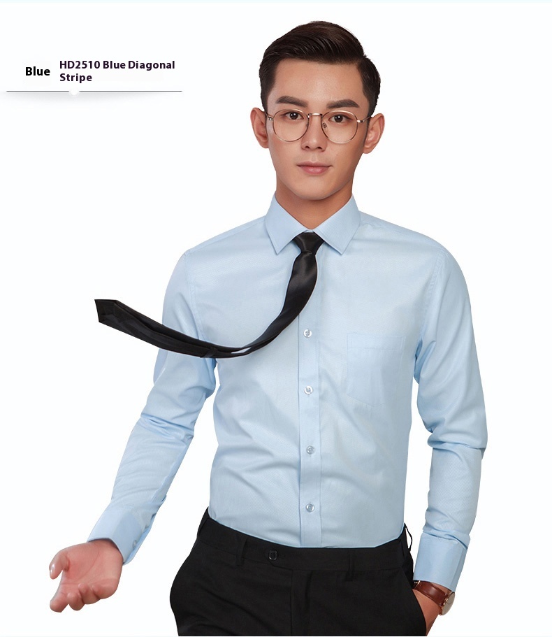 Men's Professional Anti-Wrinkle Korean-Style Dress Solid White Long Sleeve Slim-Fit Single Breasted Business Formal Breathable