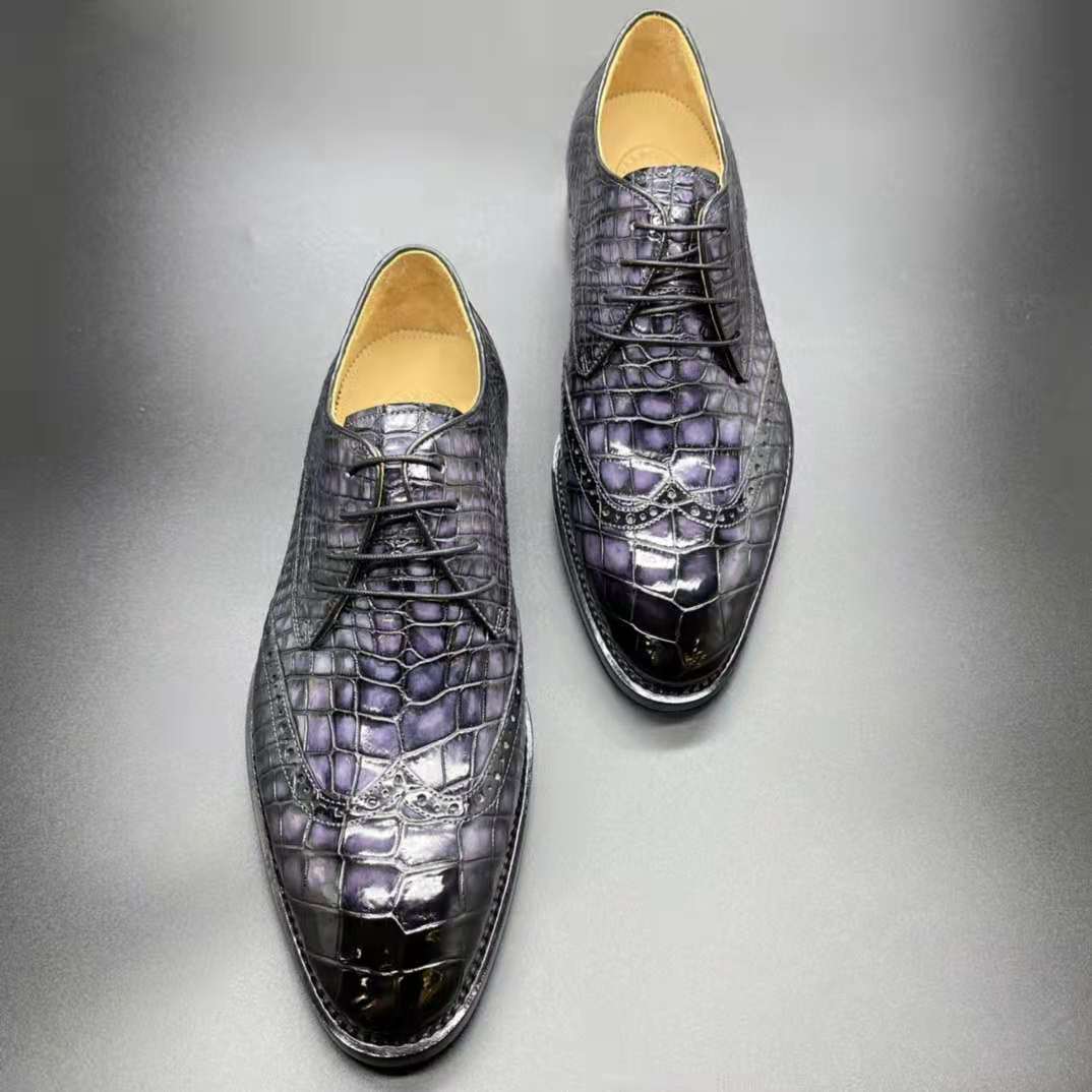 Luxury Designer Men's Dress Shoes Big Size Business Formal Shoes Men Party Footwear Genuine Crocodile Leather Handmade Shoes Men