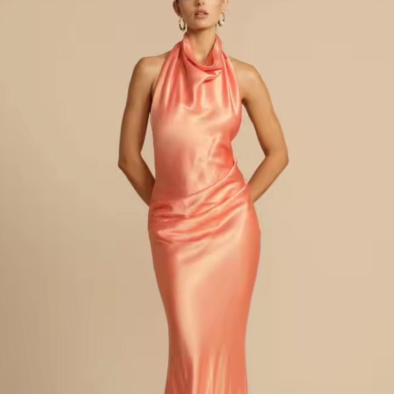 New Arrival High Quality Customized Elegant Modest Prom Dress Sexy Sleeveless Thin Waist Straight Satin Evening Dress