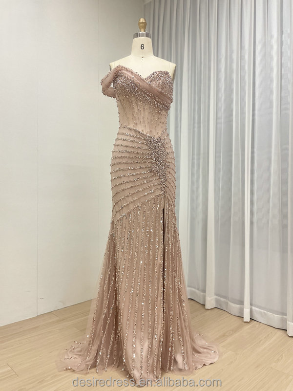 MB40396B Glamorous Sheer Gown with Crystal Beaded Details Sexy High Slit Dresses Perfect for Party Prom Formal Red Carpet Events