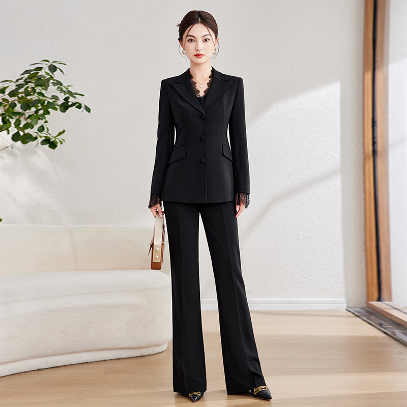 High-end Lace Splicing Velour Anti-Wrinkle Women's Designer Suit Set Annual Meeting Announcer Wedding Host Formal Wear