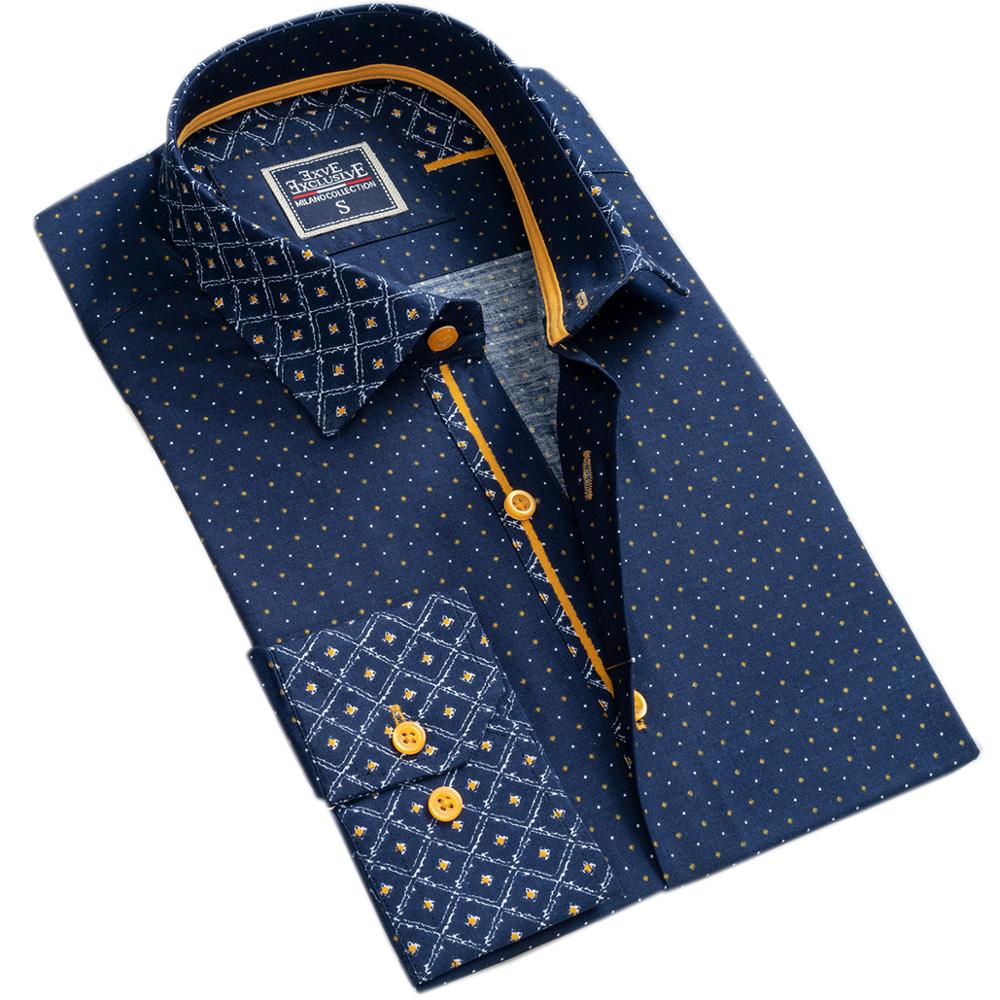 Navy Formal Plus Size Special Cut Designer Men's Dress Shirt 100% Cotton