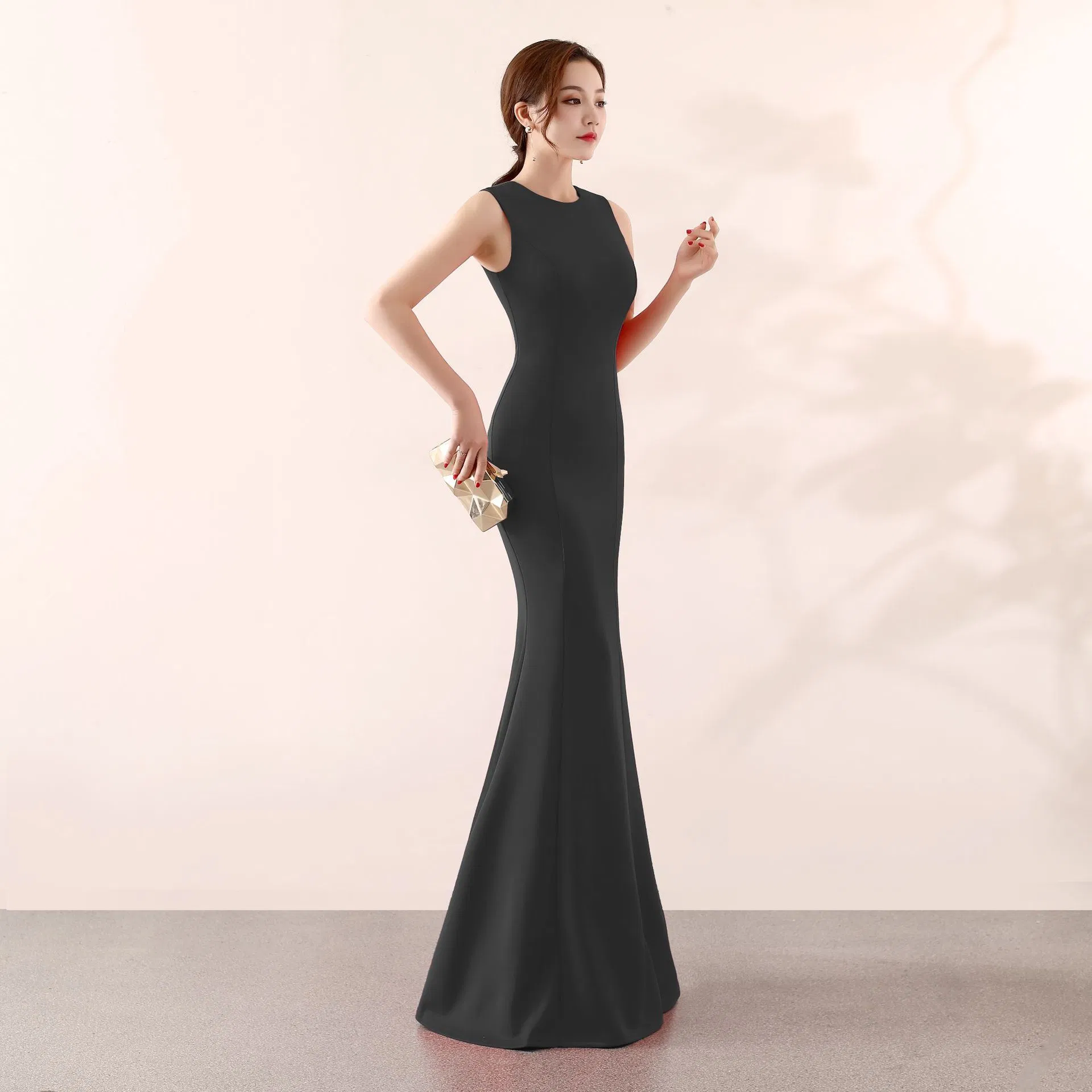 New Foreign Trade Gown with Ruffled One-Shoulder Design – Beaded &amp; Rhinestone Embellished Evening Dress for Annual Party or Ceremony