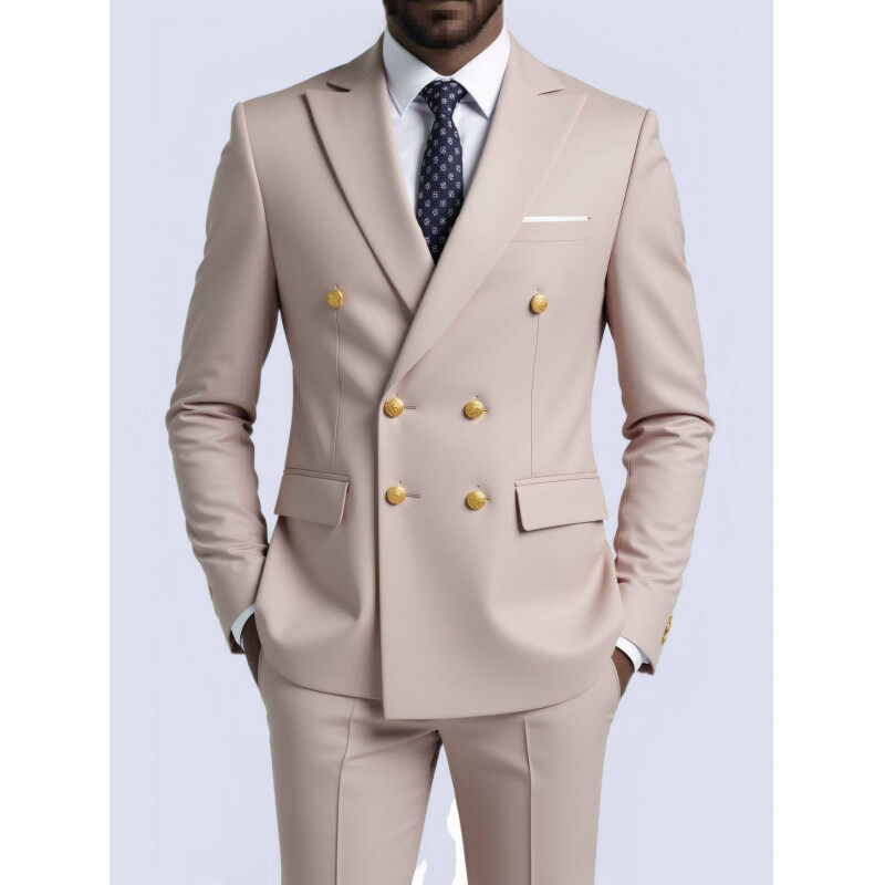 Men's Business Formal Single Suit Breathable Anti-static Double-breasted Casual Mandarin Collar Worested Plus Size
