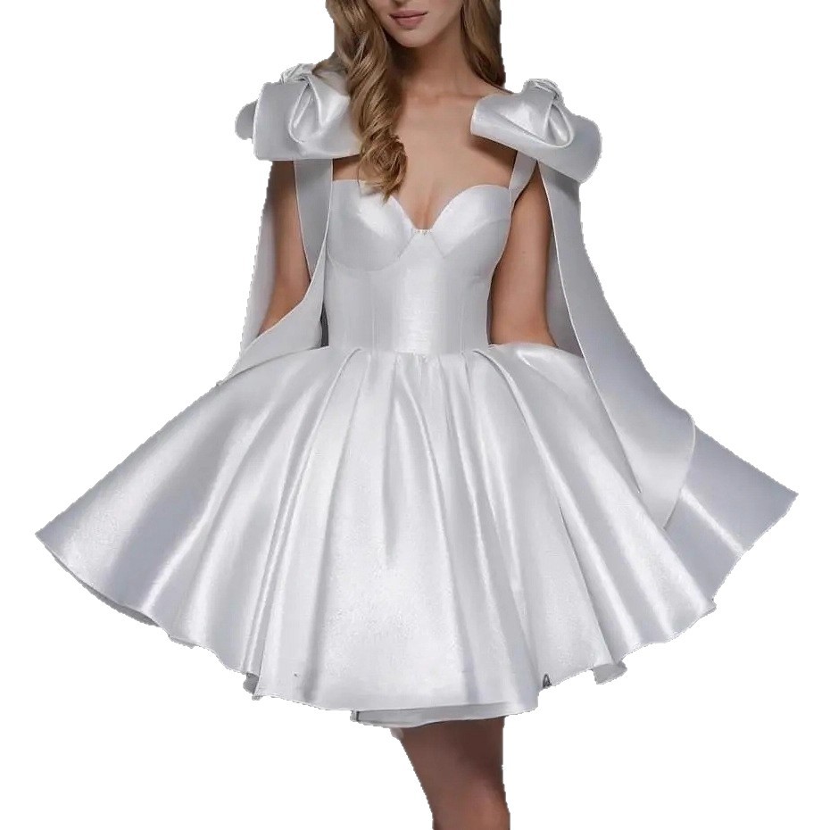 Sexy Strapless Bodycon Mini Dress Women Summer 3D Big Bow Knot Design Pencil Skirt Elegant Night Out Party Clubwear Gown