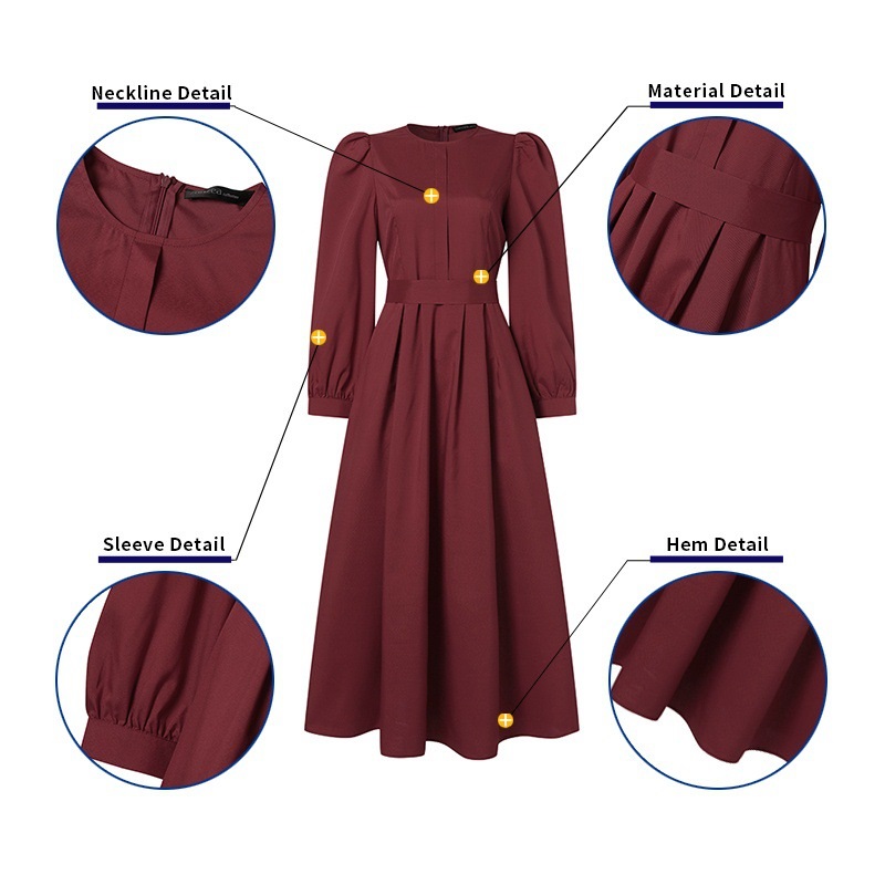 Modest Evening Dubai Abaya Muslim Dress Organza Custom Fabric Plated Waist Islamic Abaya Clothing Women's Plated Abaya Frock