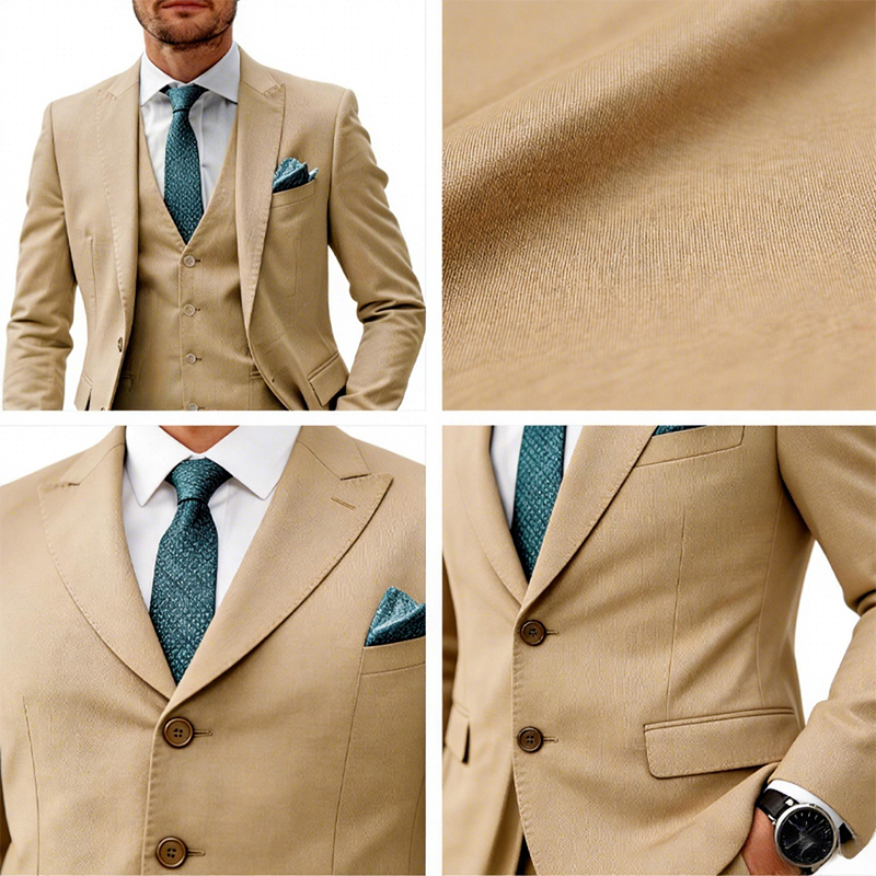 Neapolitan Slim Fit Men's Business Suit Single-Breasted Two-Button for Lapel Three-Piece TR Blend Solid Office Wedding Se