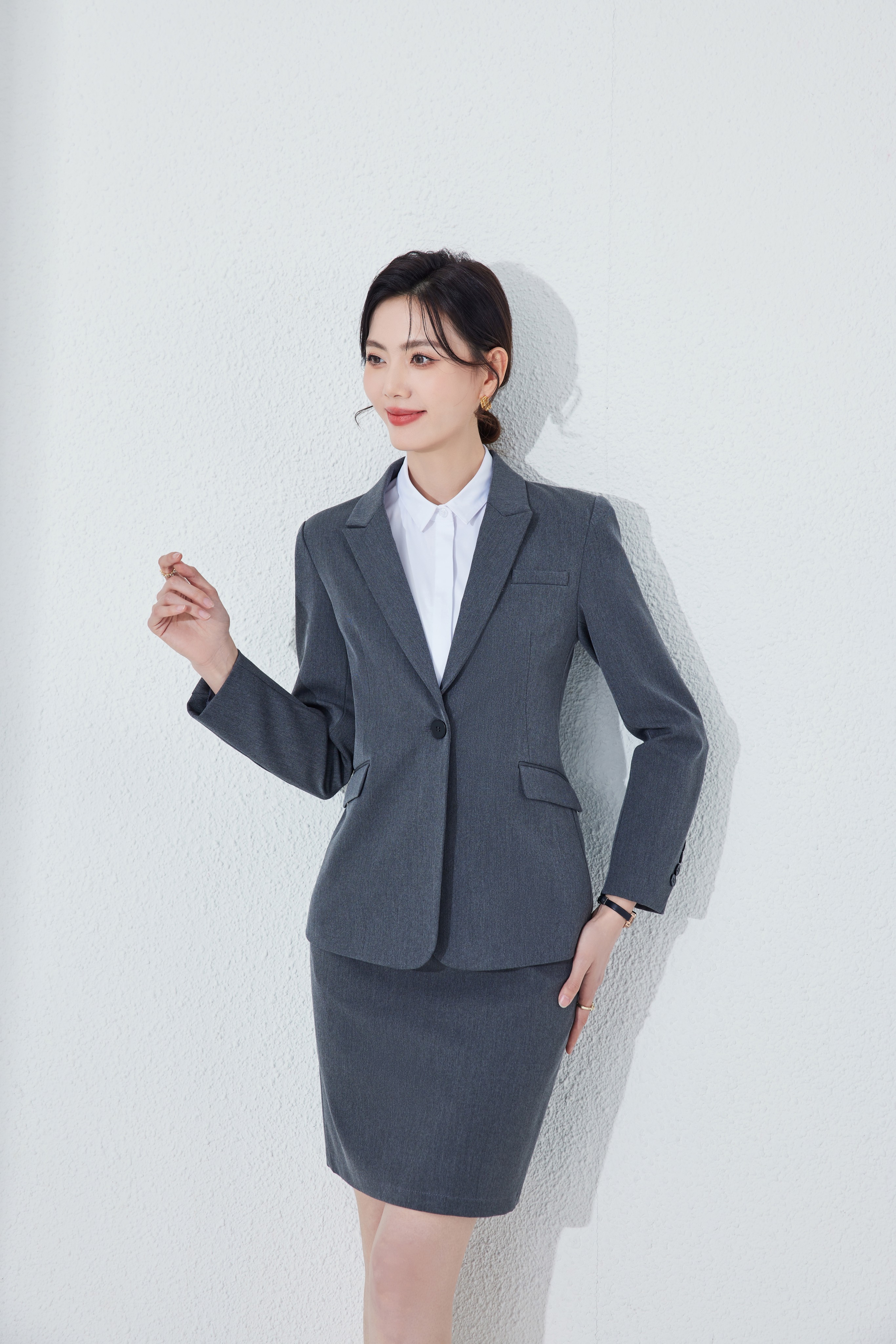 Durable Non-IronHigh Durability Work Women's Formal Office Business Suit Jacket &amp; Long Pants Set Button Decorated Church Uniform