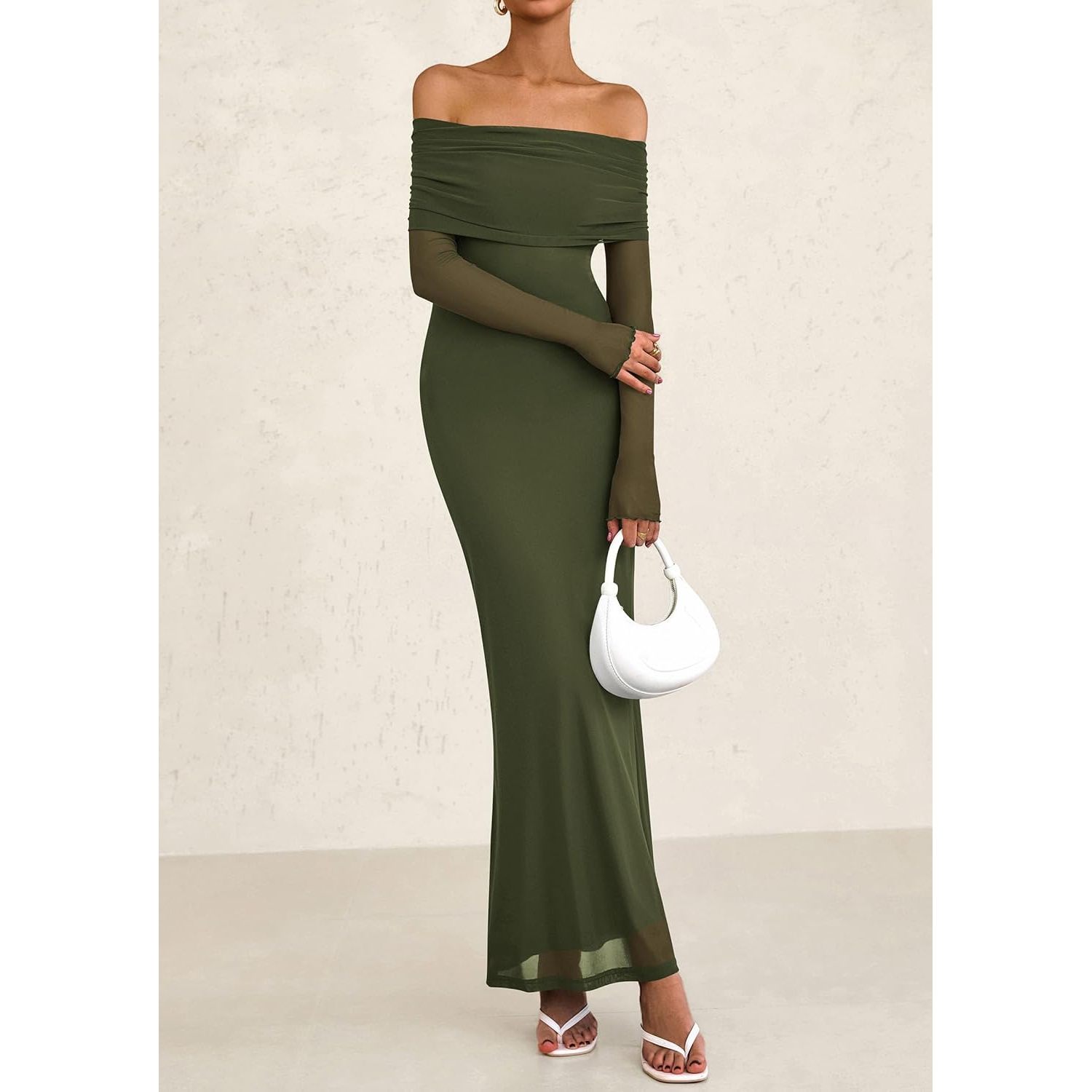 Custom Elegant Shoulder Long Sleeve Formal Wedding Guest Bodycon Maxi Dress 2025 Fall Collection Women Prom Parties B0DP2CJSNX