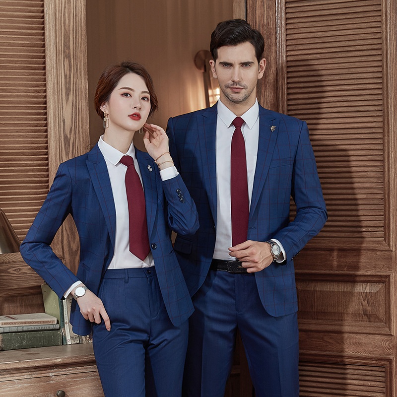 Winter Summer Worsted Fabric Women's Elegant Plaid Blazersuit Professional Business Manager Hotel Sales Work Suit