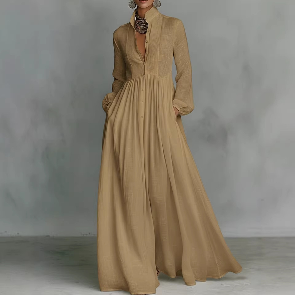 2026 Cross-border Spring/Summer New Elegant Waist-Cinching Figure-Flattering Long-Sleeve Pleated White One-Piece Cashmere Dress