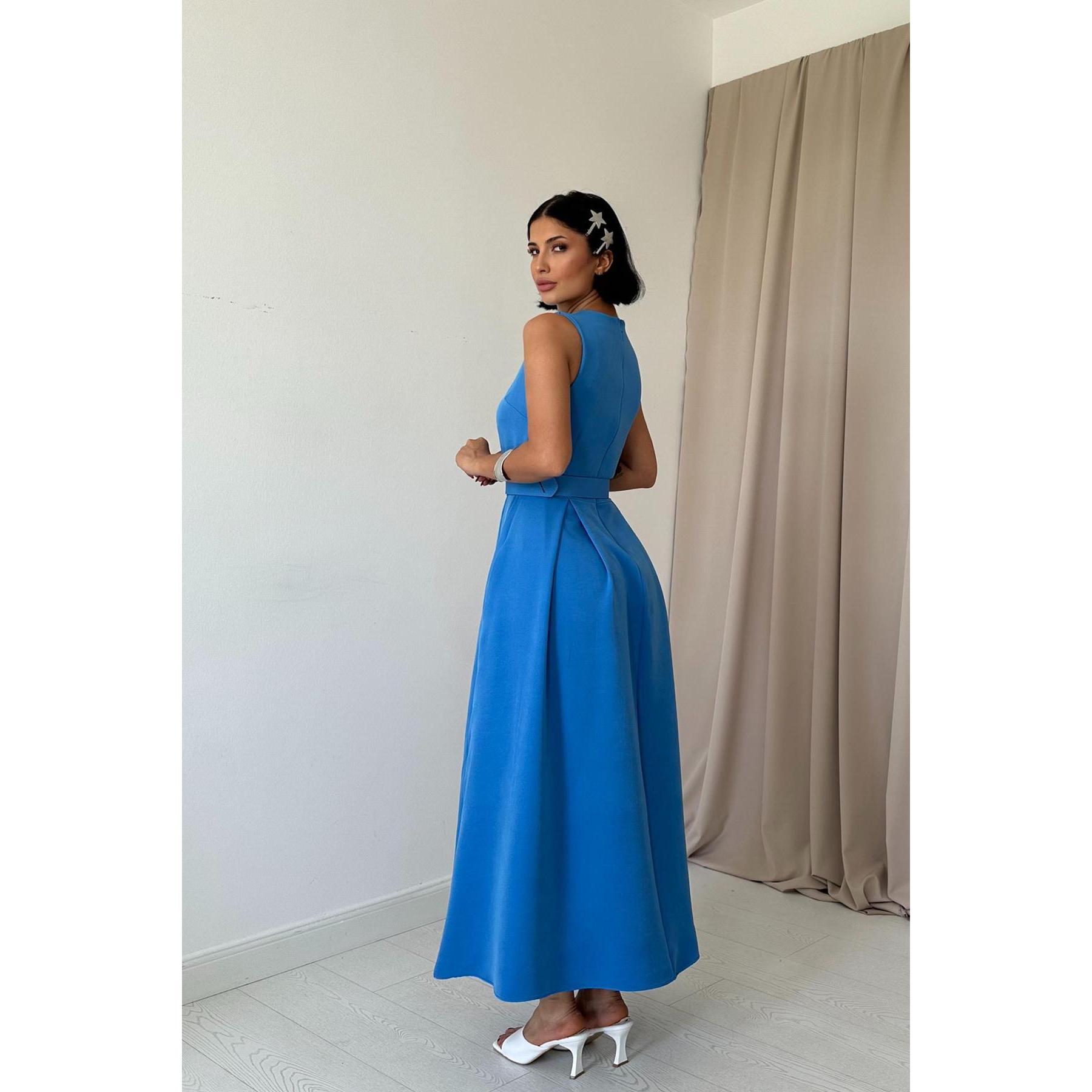 Elegant Blue Halter Neck A-Line Satin Dress Women Modest Evening Wear Flared Skirt Natural Waistline Elisa Fashion