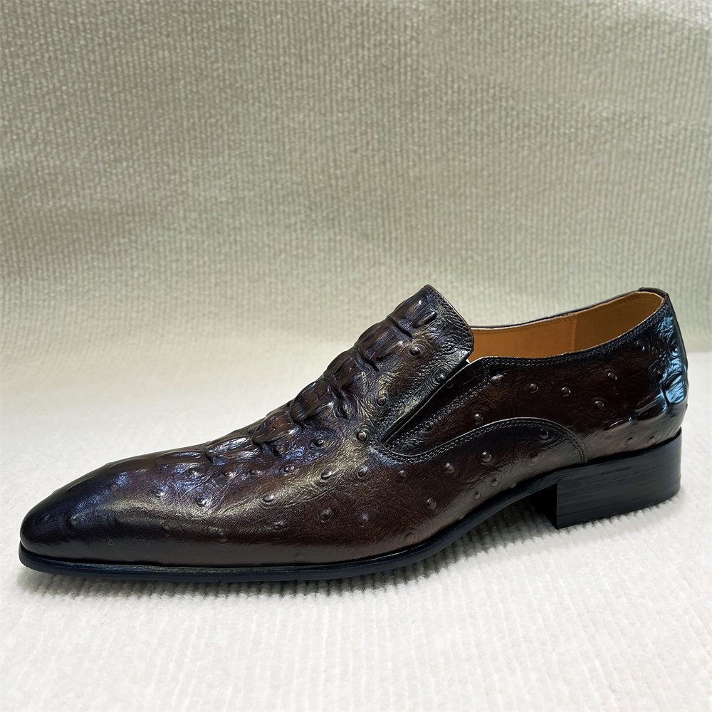 Luxury Men's Designer Ostrich Pattern Cowhide Dress Shoes &amp; Oxfords Brogue for Autumn Wedding &amp; Business Wear