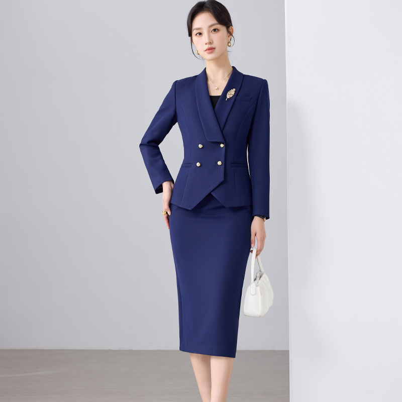 Women's Modest Business Formal Office Wear Suit Pants Set with Button Decoration