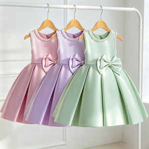 Wholesale Little Girl Formal Dress Kids Wedding Satin Pageant Princess Birthday Party Ball Gown Toddler Flower Girls Dresses